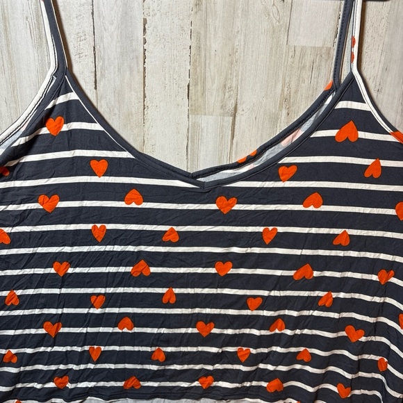 Sunday Sleep Tank From Old Navy Blue Stripe With Orange Hearts 4X - Picture 13 of 16